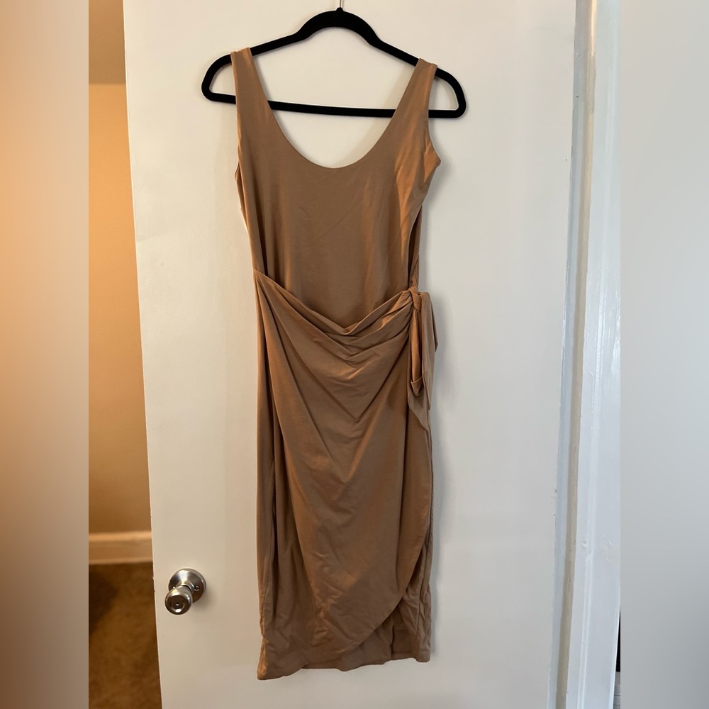 Lovers and Friends Khalo midi wrap dress in tan